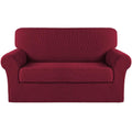 Turquoize Stretch Sofa Slipcover 2 Pieces Sofa Cover Couch Cover For 2 Cushion Couch Washable Furniture Protector Covers With Elastic Bottom Feature Thick Jacquard Fabric (Loveseat, Burgundy)