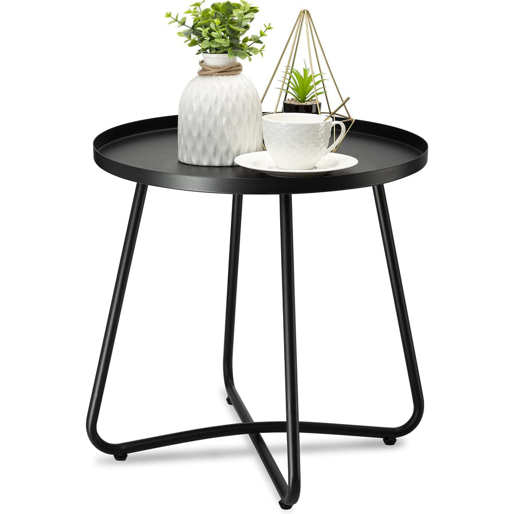 Danpinera Outdoor Side Tables, Weather Resistant Steel Patio Side Table, Small Round Outdoor End Table Metal Side Table For Patio Yard Balcony Garden Bedside Black, Set Of 2