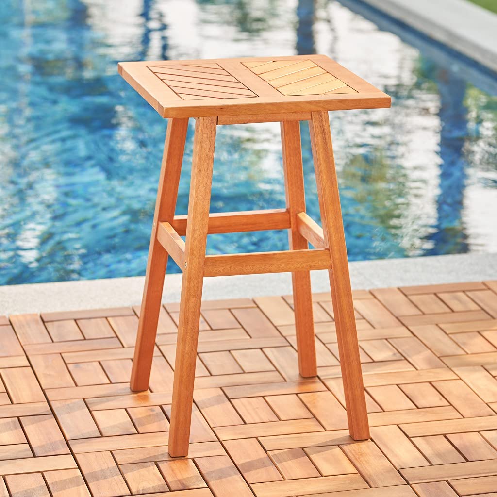 HomeRoots Honey Eucalyptus Natural Wood Tall Patio Side Table