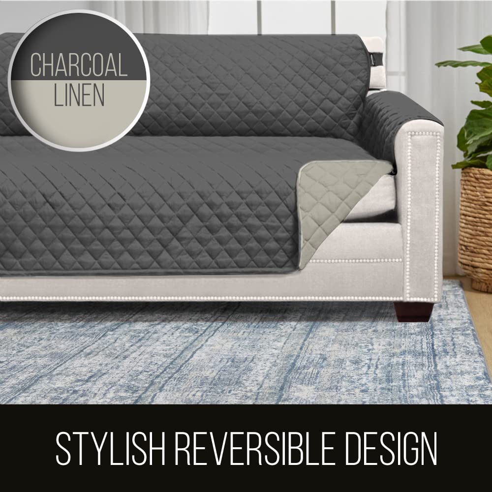 Sofa Shield Patented Chair Slipcover, Reversible Tear Resistant Soft Quilted Microfiber, 23” Seat Width, Durable Furniture Stain Protector With Straps, Washable Cover For Dogs, Kids, Charcoal Linen