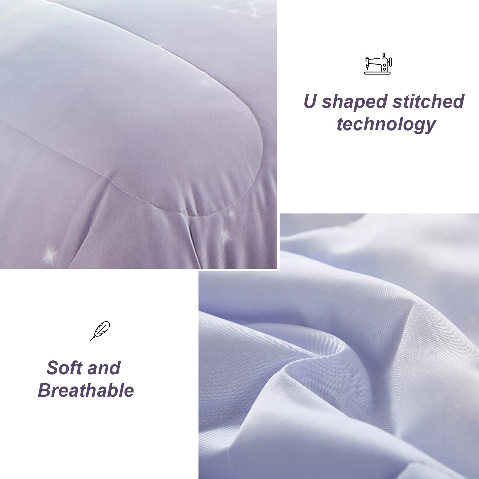 Girls Comforter Set Twin Size 6 Pieces Colorful Ombre Purple Rainbow Bedding Set Bed In A Bag For Kids Teen Girls (1 Comforter,