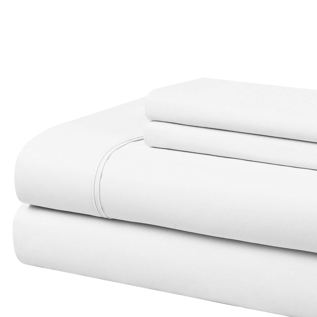 Cathay Home Essentials Ultra Soft Hypoallergenic Wrinkle Resistant Double Brushed Microfiber Bedding Sheet Set, White, Full