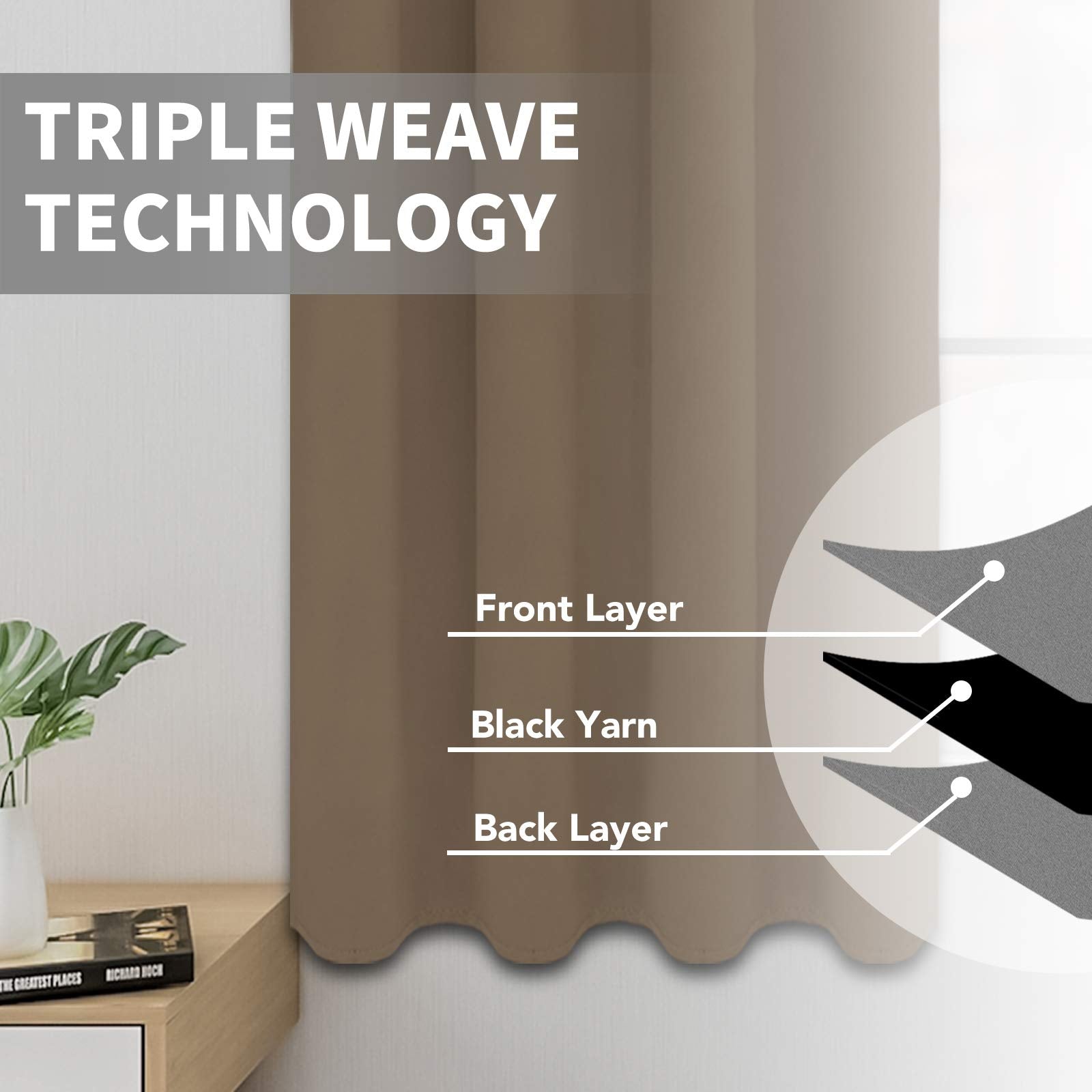 Easy-Going Blackout Curtains For Bedroom, Solid Thermal Insulated Grommet And Noise Reduction Window Drapes, Room Darkening Curtains For Living Room, 2 Panels(52X84 In,Camel)