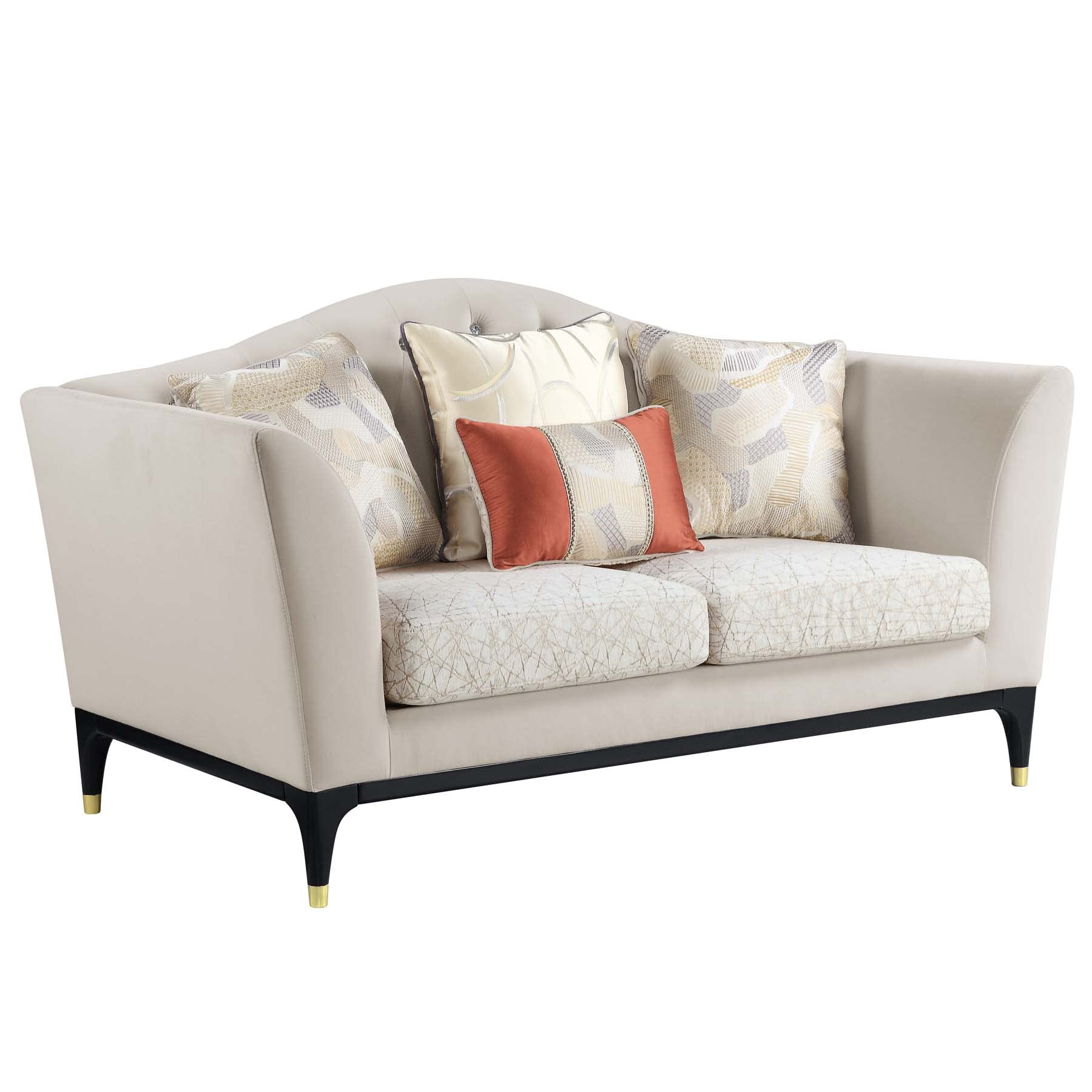 ACME Furniture Upholstered Loveseat with Button Tufted in Beige