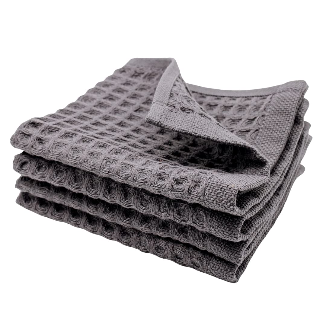 sea me at home Waffle Washcloth Set, 100% Cotton (4 Pcs Washcloth 13x13 inches, Charcoal)