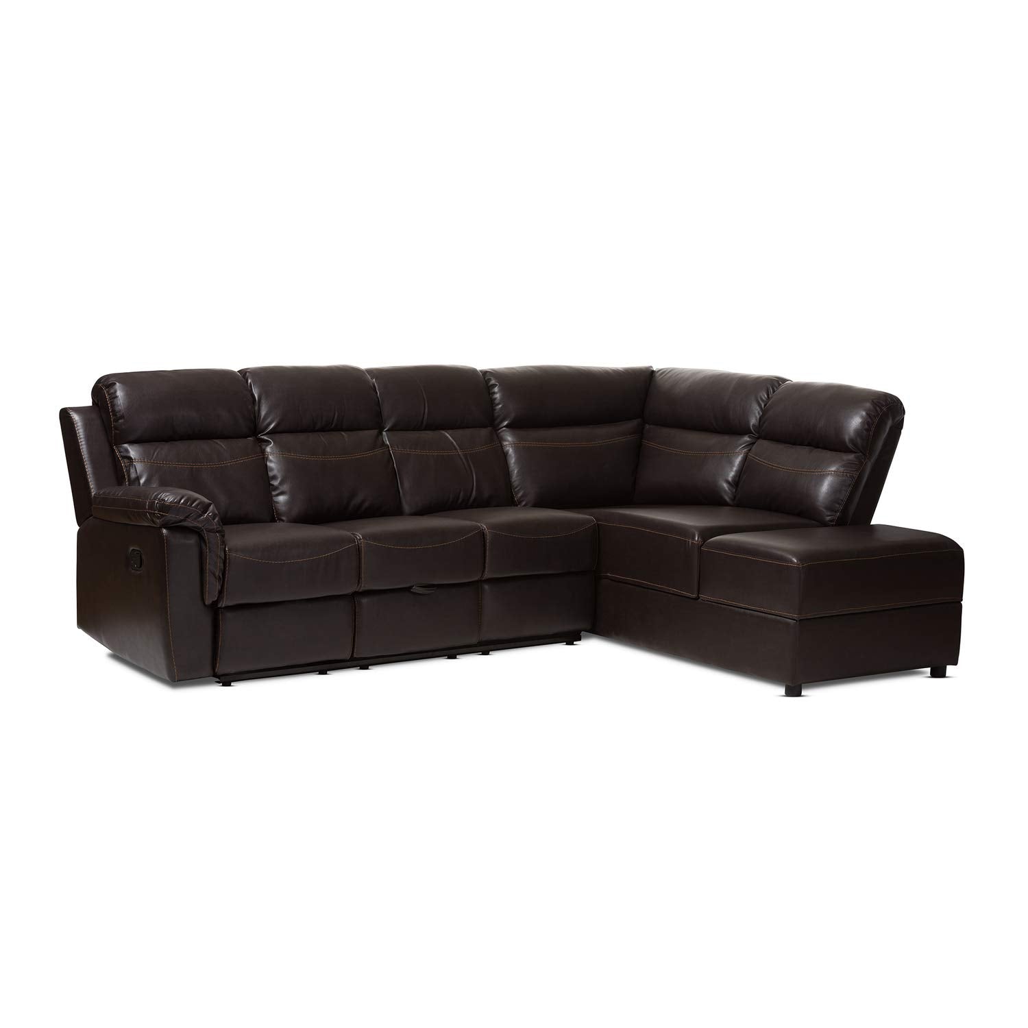 Baxton Studio Roland 2 Piece Faux Leather Reclining Sectional In Brown