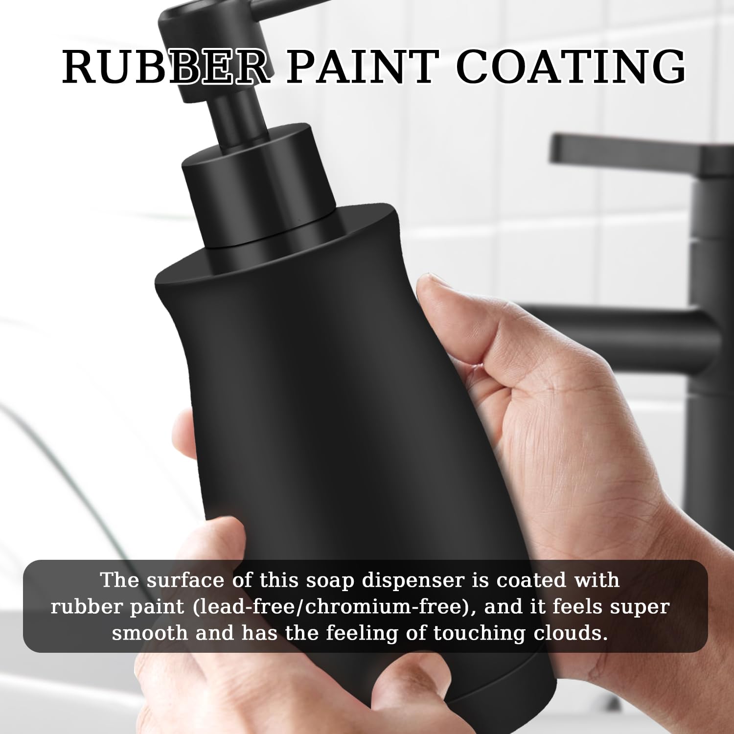 Arktek Matte Black Soap Dispenser Stainless Steel 13.5 Oz - Liquid Hand Lotion Dispenser Decor Refillable Dishwashing Soap Dispe