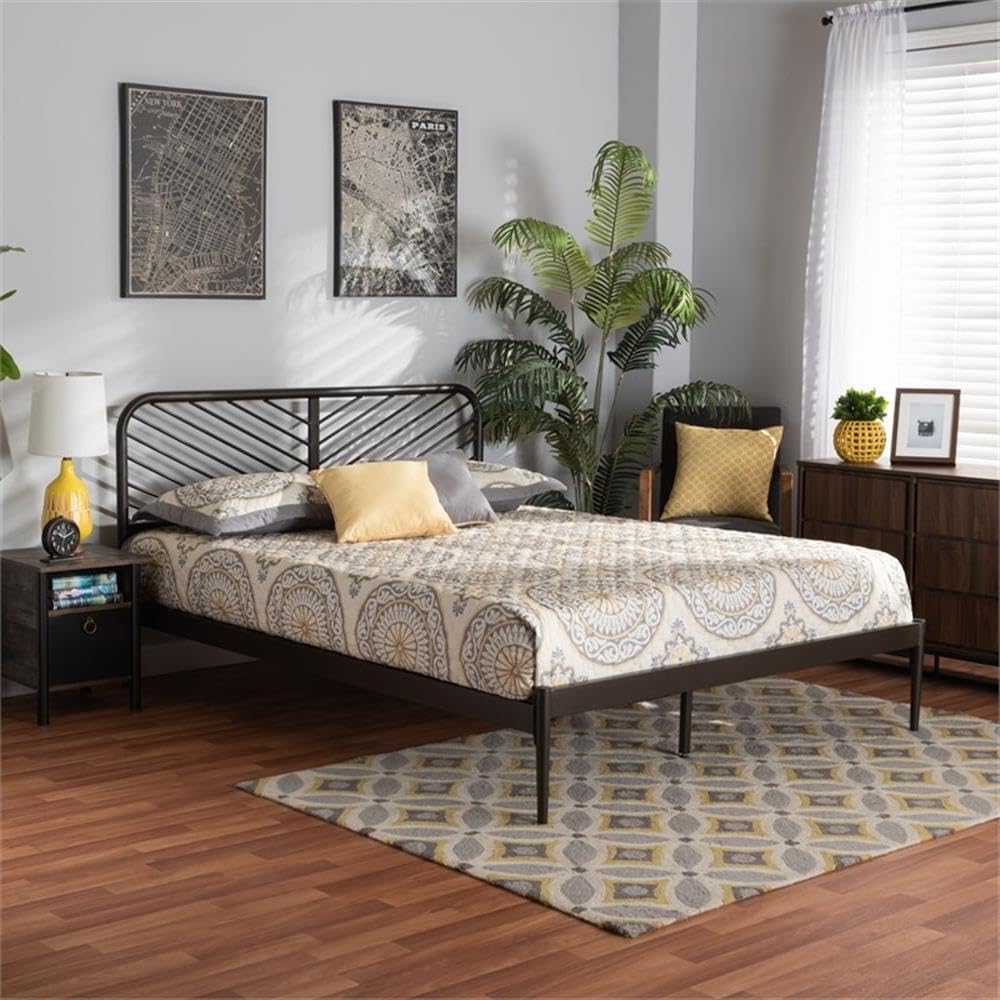 Baxton Studio Dora Modern and Contemporary Industrial Black Finished Metal Queen Size Platform Bed