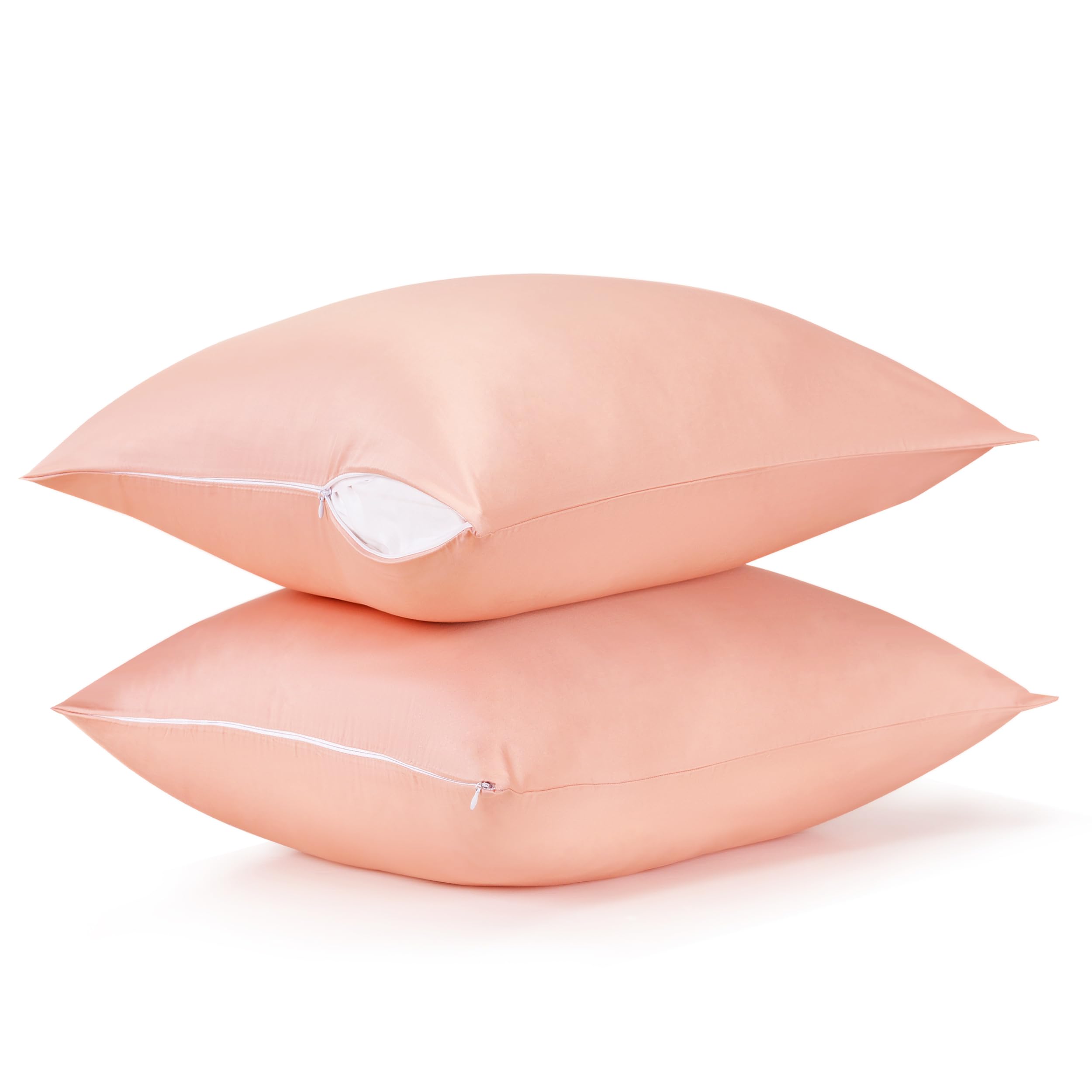 Cotton Pillow Protectors/Cases Standard Size With Zipper 2 Pack Blush Pink Color,Cooling & Breathable Bed Pillow Protectors Set Of 2 Pillow Cases Cover Standard 20' X 26'