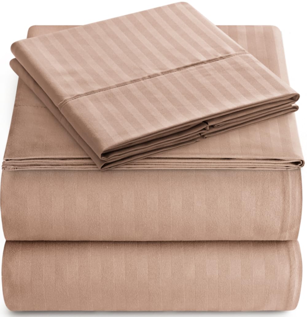 Twin Sheet Set - 4-Piece Striped Deep Pocket Twin Bed Sheets - Ultra-Soft & Wrinkle-Free Twin Size Bedding - Cooling Microfiber