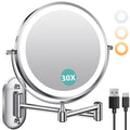 Auxmir 1X/30X Wall Mounted Makeup Mirror with Light, 8 Rechargeable Double-Sided Magnifying Mirror, Vanity Mirror Dimmable 3 Col