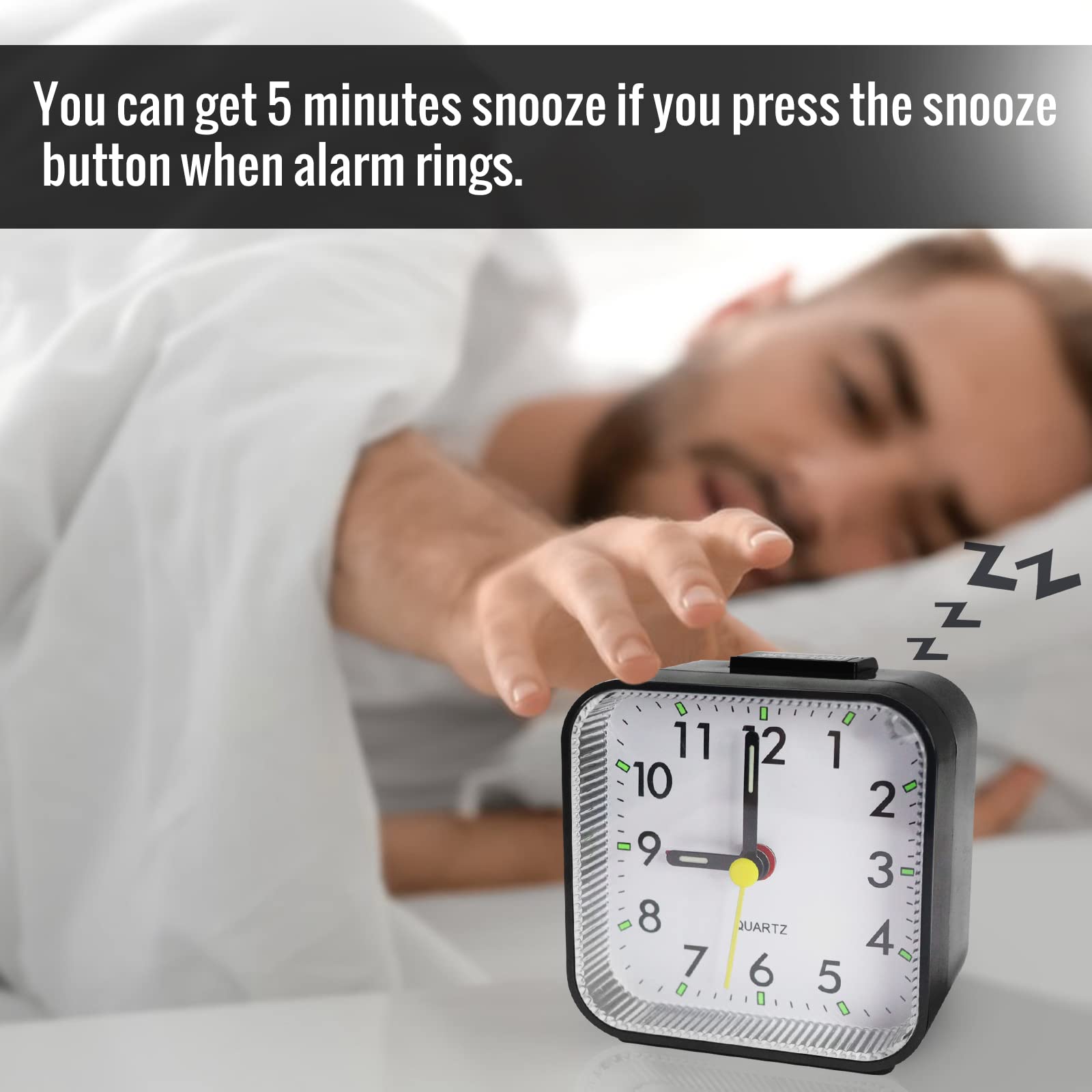 Lamisola Small Battery Operated Analog Alarm Clock, Travel Clock,Quieter Bedside Clocks For Bedrooms Bathroom Shelf Desk,Black