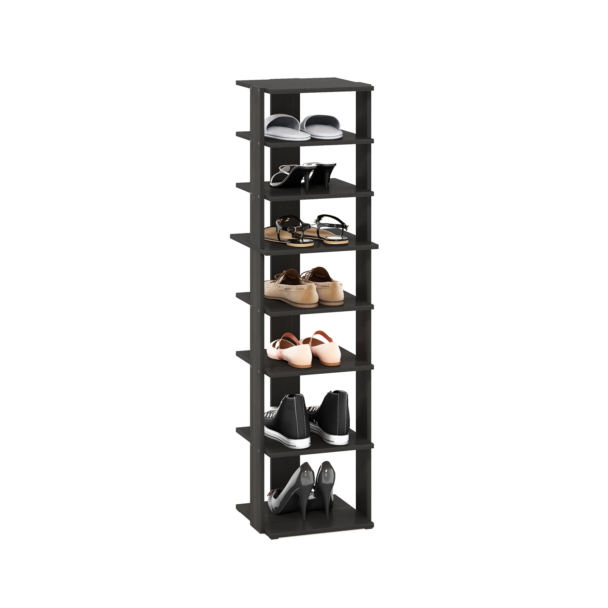 Furinno Compact 8-Tier Vertical Space Saving Free Standing Shoe Tower, Shoe Rack for Closet Entryway, Espresso