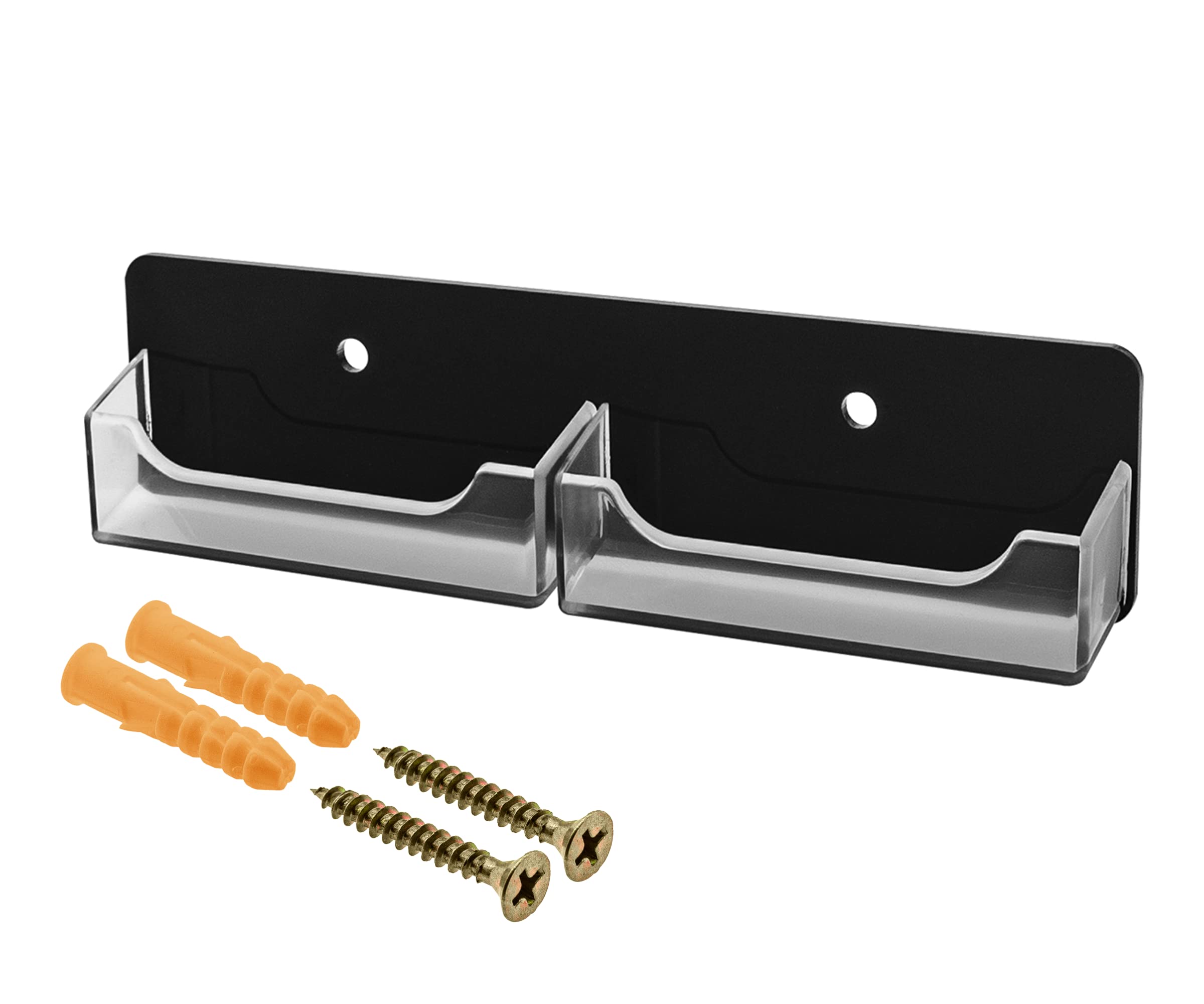 Marketing Holders Wall Business Card Holder With Hanging Hardware For 3.5' X 2' Gift Cards Clear And Black Acrylic 2 Slot Disp