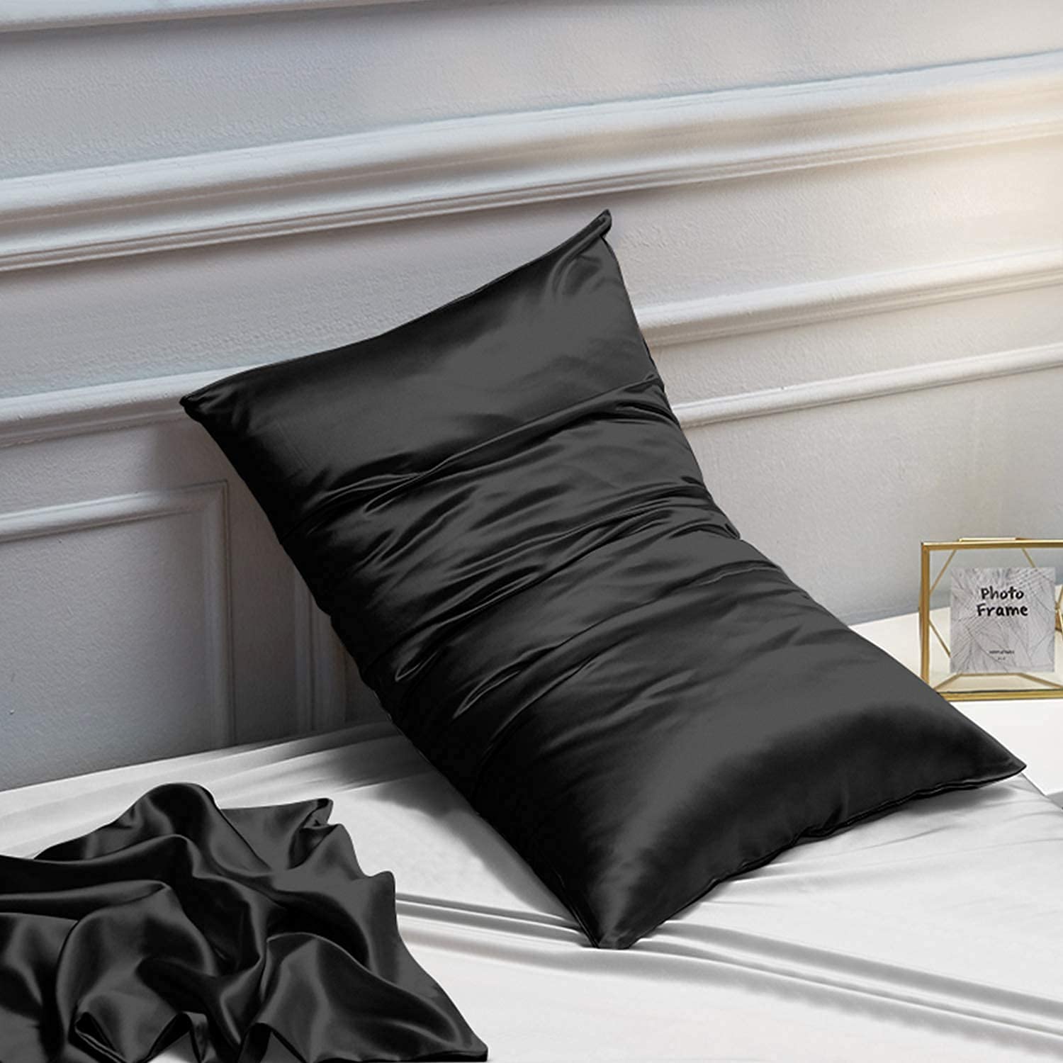 Ntbay 2 Pack Satin Queen Pillowcases For Hair And Skin, Luxurious And Silky Pillow Cases With Envelope Closure, 20X30 Inches, Black