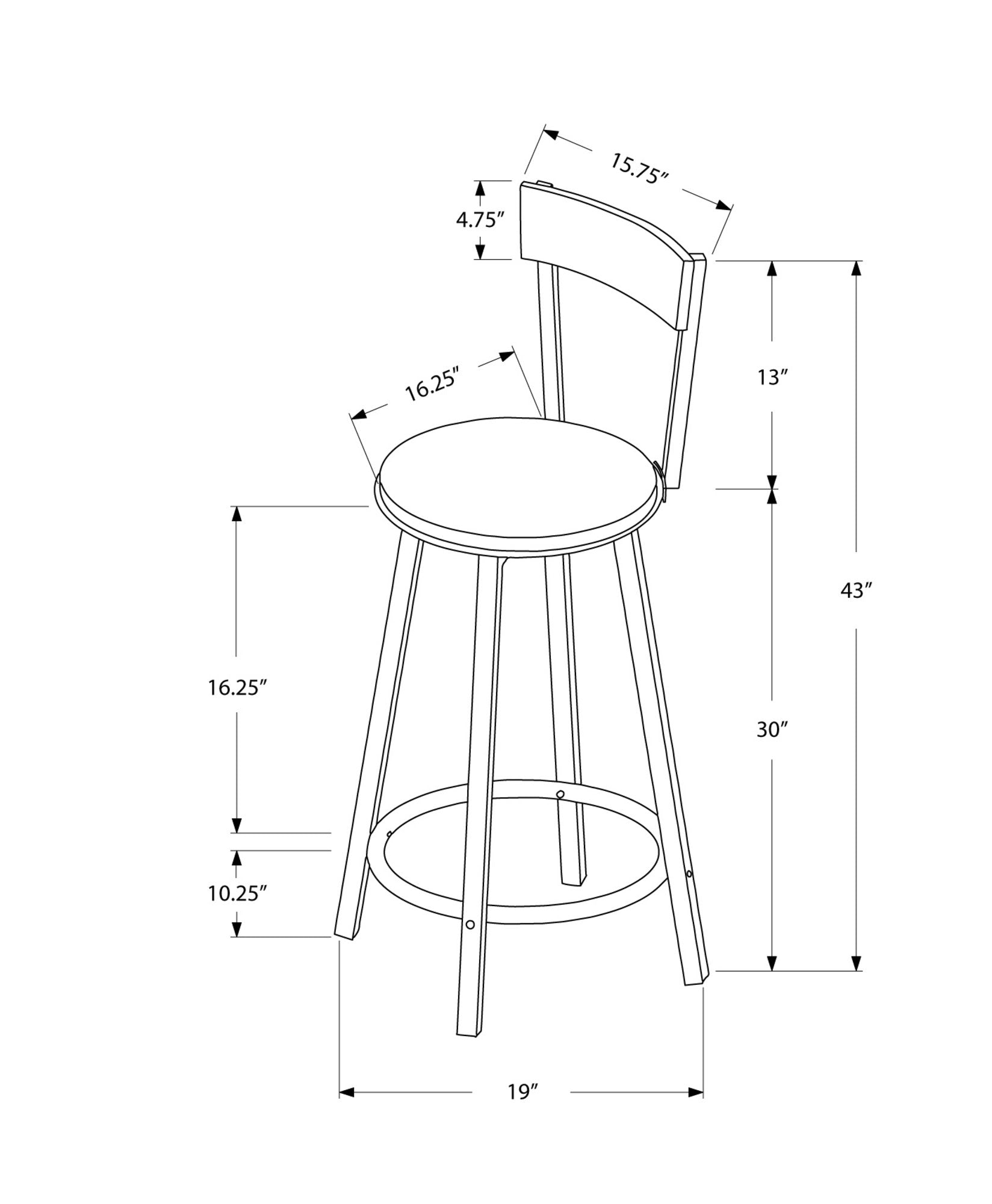 Monarch Specialties I 2-Piece Metal Swivel Barstool, 43', Silver
