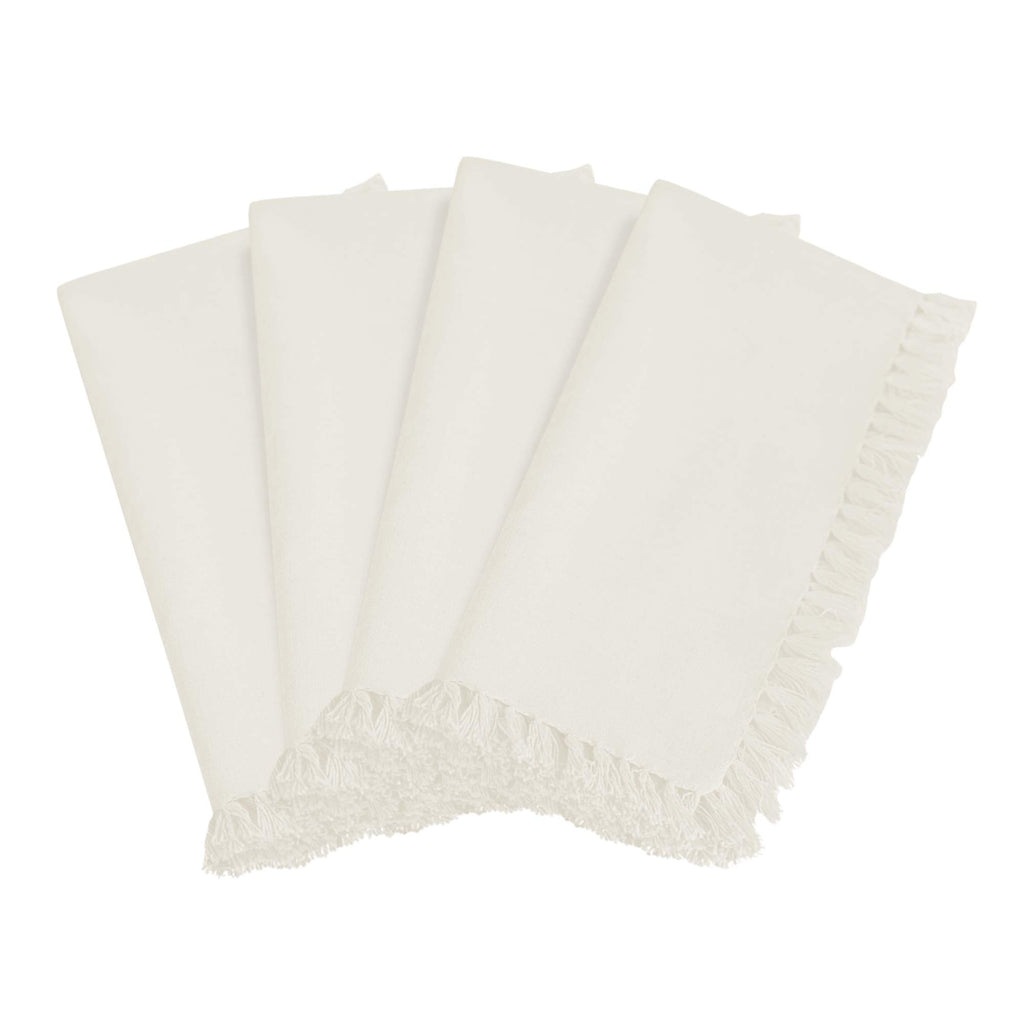SARO LIFESTYLE 1234 Lizette Collection Fringed Design Festive Dinner Napkins (Set of 4), Off White, 20'' Square, 4 Pieces