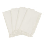SARO LIFESTYLE 1234 Lizette Collection Fringed Design Festive Dinner Napkins (Set of 4), Off White, 20'' Square, 4 Pieces