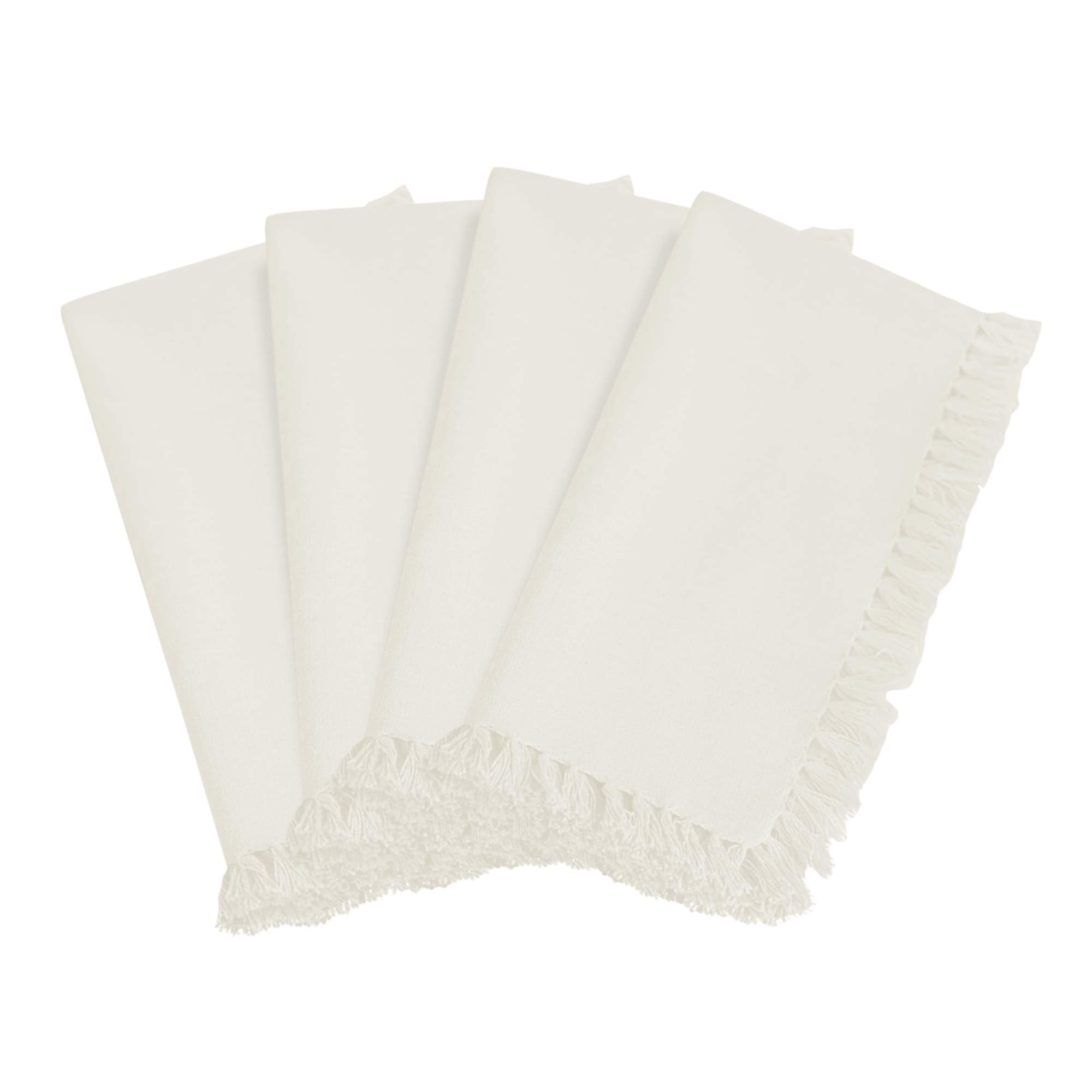 SARO LIFESTYLE 1234 Lizette Collection Fringed Design Festive Dinner Napkins (Set of 4), Off White, 20'' Square, 4 Pieces