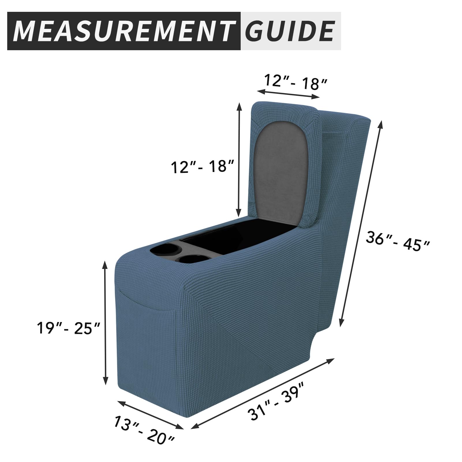 Easy-Going 2-Piece Recliner Console Cover For Reclining Loveseat Covers Stretch Jacquard Middle Console Cover For Recliner Couch And Sofa Bluestone