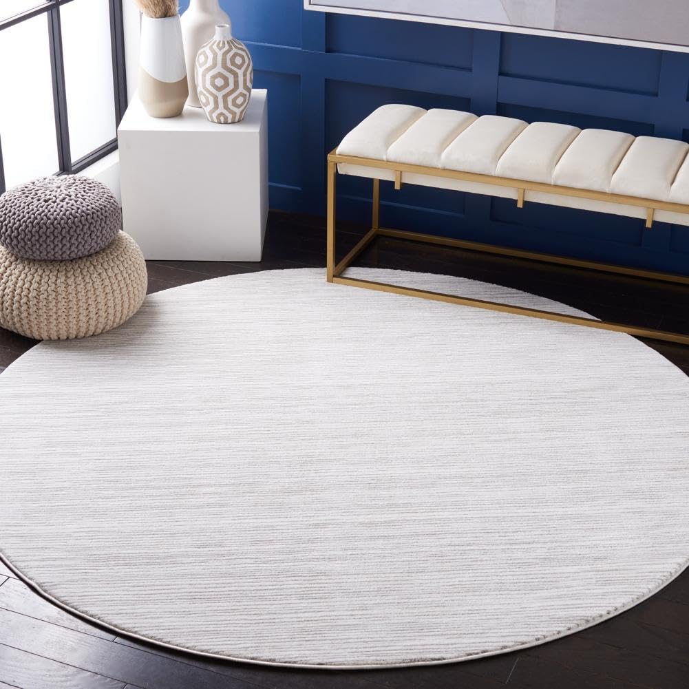 SAFAVIEH Vision Collection Round Rug - 10 Round, Ivory Grey, Contemporary Design, Stain Resistant, Ideal for High Traffic Areas