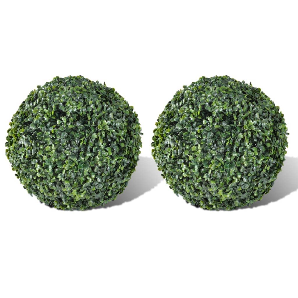 vidaXL Artificial Boxwood Ball Set in Mixed Green, 10.6&quot; 2 pcs - Indoor/Outdoor Decor - Weather-Resistant Plastic Boxwood Topiary