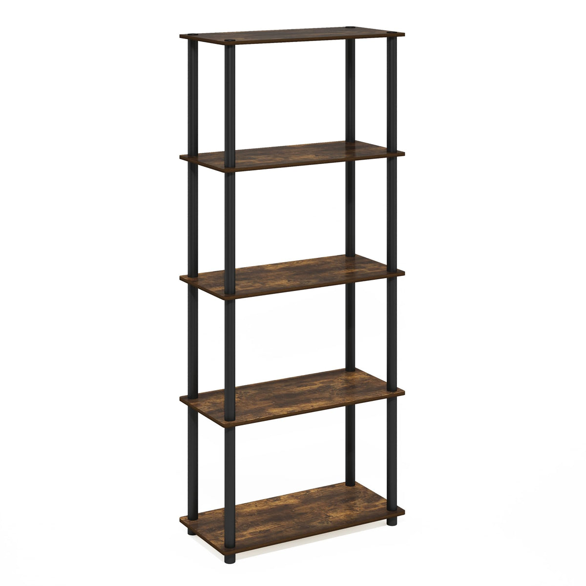 Furinno Turn-N-Tube 5-Tier Multipurpose Shelf Display Rack, Amber Pine/Black