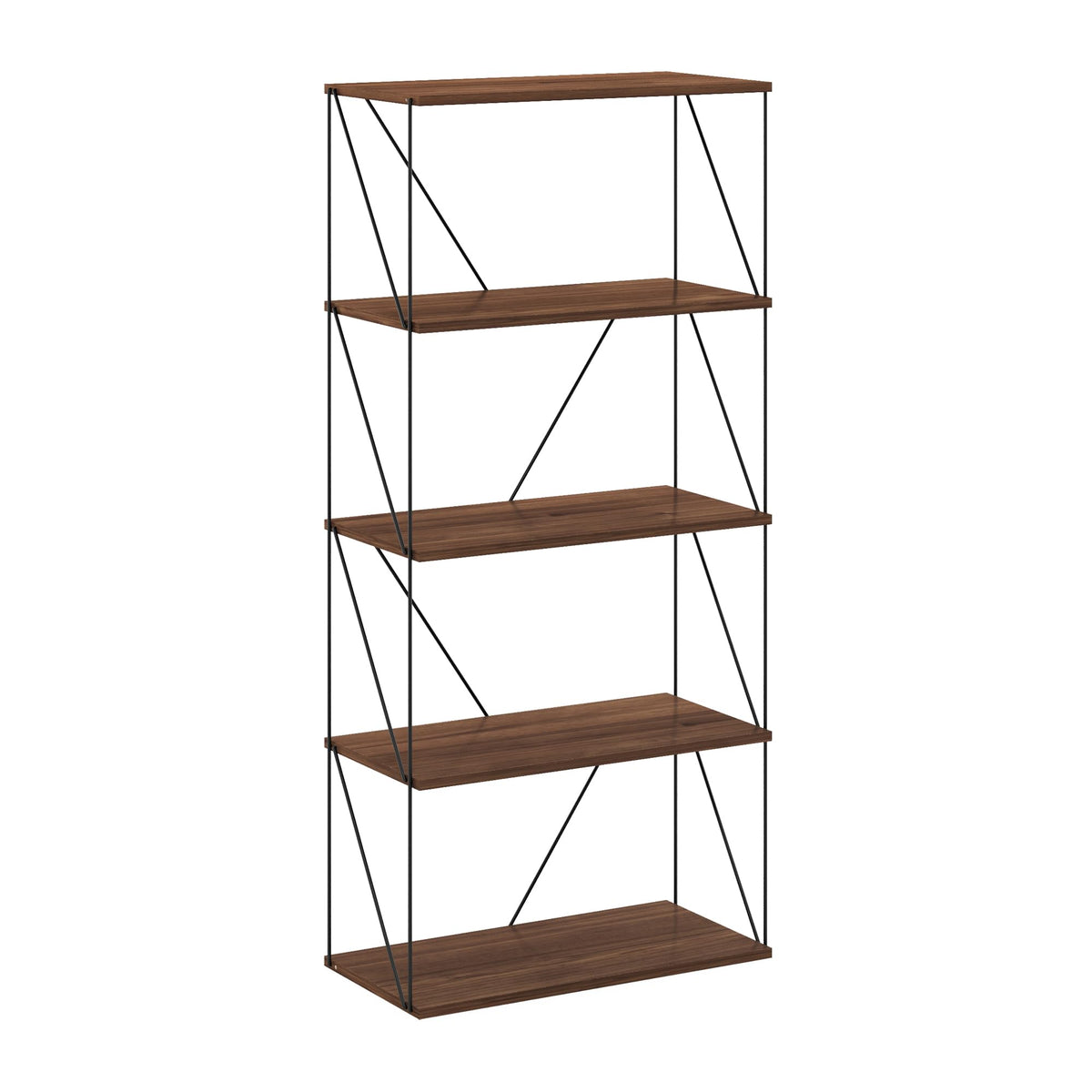 Furinno Rata 5-Tier Industrial Multipurpose Flat Base Shelf Display Rack with Metal Frame, Wide, Columbia Walnut