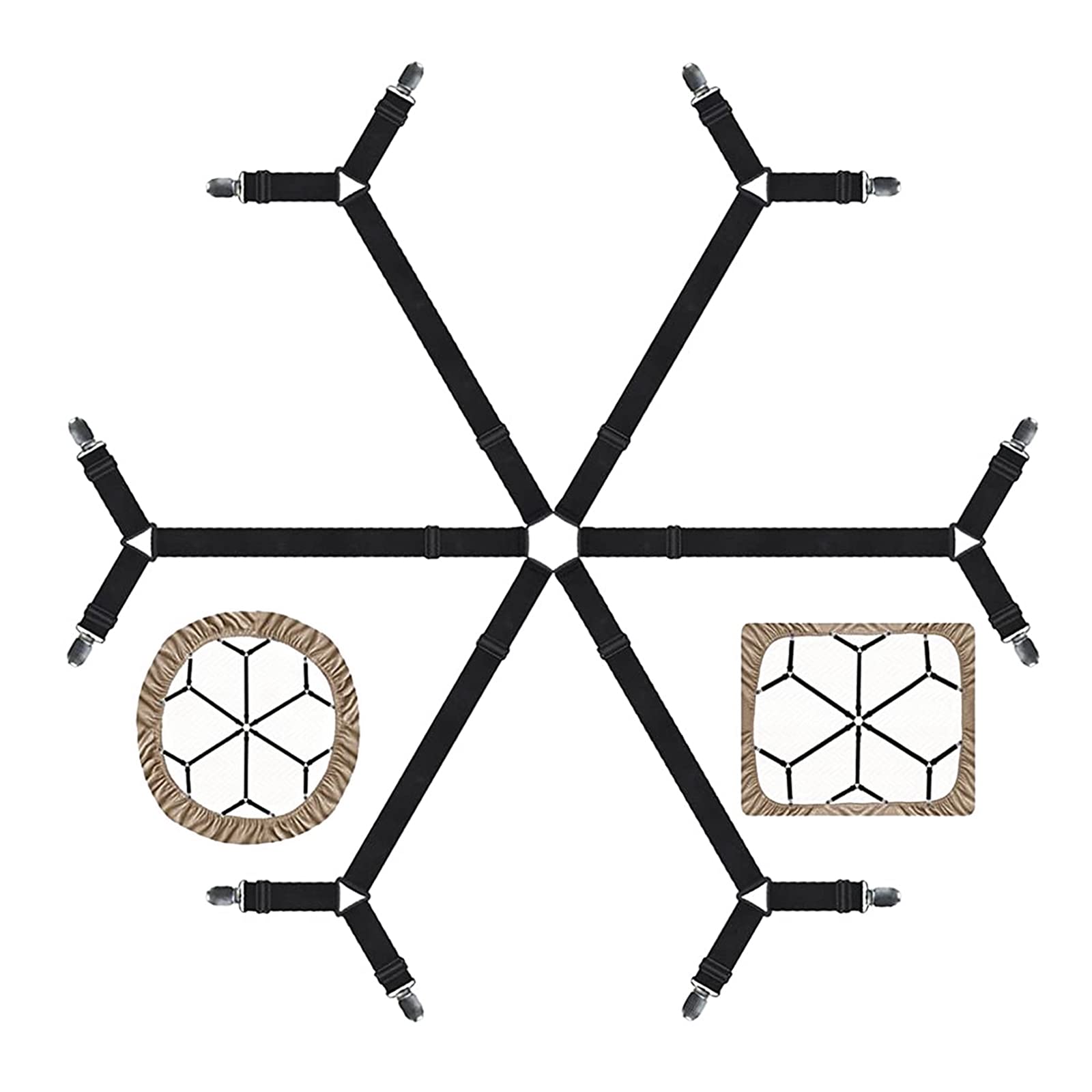 Tgood Gift For Mum!Sheet Fasteners Keepers-Adjustable Elastic Bed Sheet Holder Straps For Full,Queen,King Twin Bed,6 Way Cross S