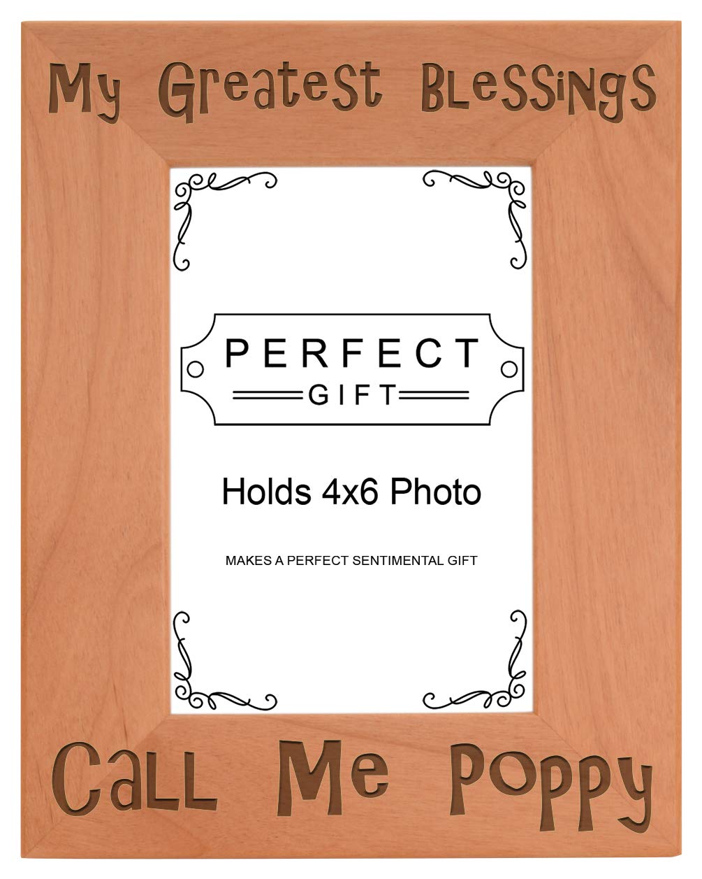 ThisWear Fathers Day Gift Blessings Call Me Poppy Natural Wood Engraved 4x6 Portrait Picture Frame Wood