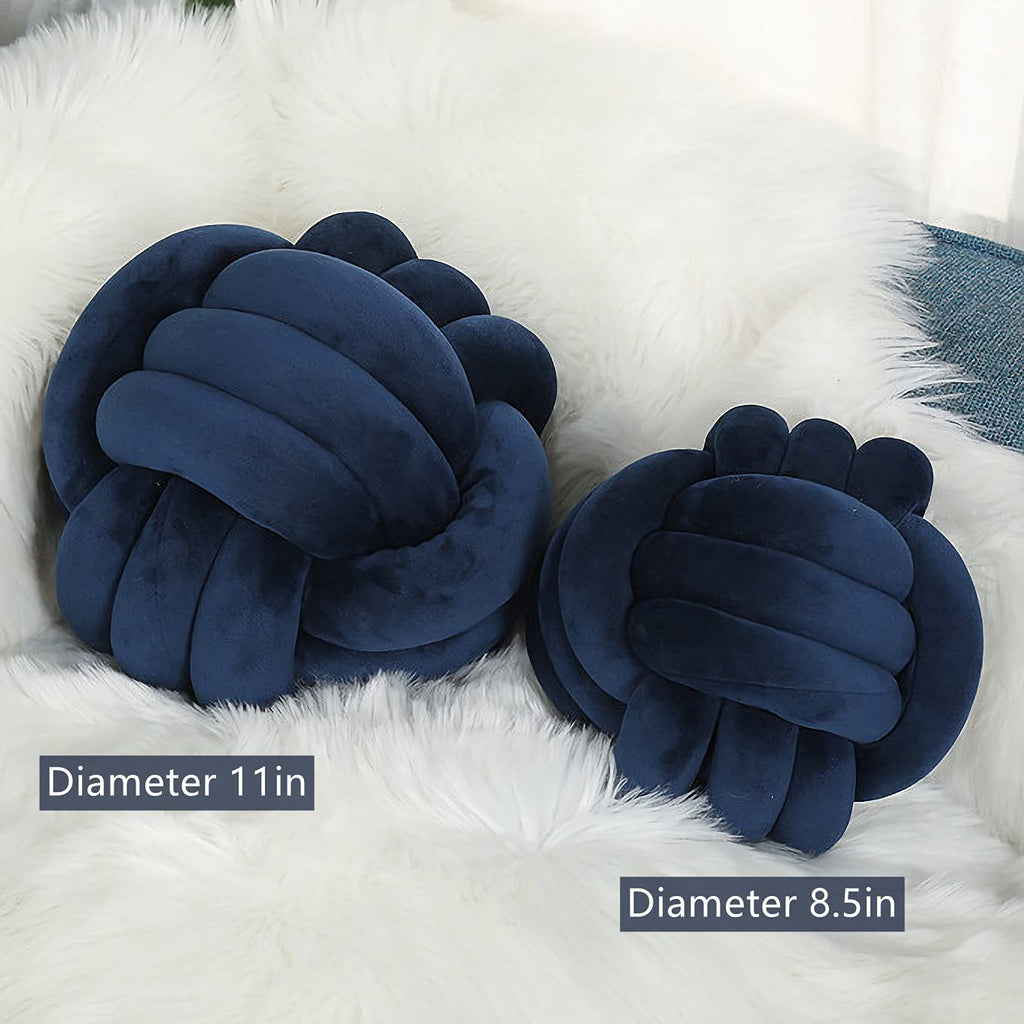 Knot Pillow Ball Round Cushion Pillows, Children Room Decoration Plush Toys Calming Stress Relief Toy (Dark Blue,11In/28Cm)