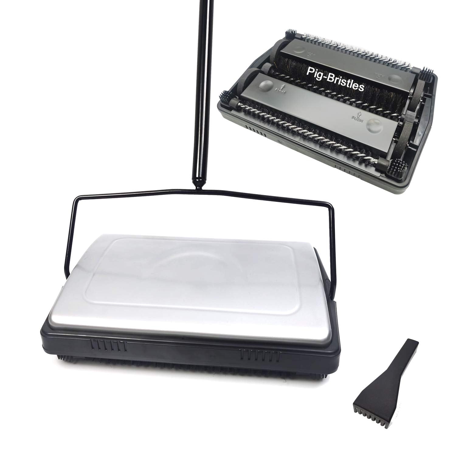 EZ SPARES Quiet Carpet Sweeper,Floor Sweeper with Pig-Bristles,Suitable for Carpet Cleaning Power,Roller Brush Strong,Bristle Sw