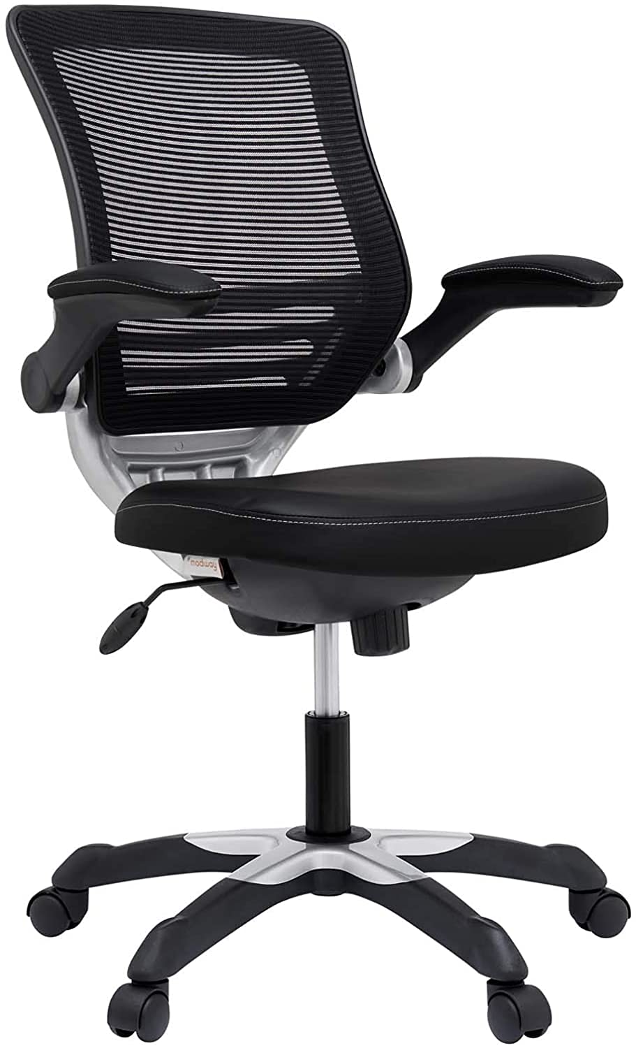 Modway Edge Mesh Back and White Vinyl Seat Office Chair With Flip-Up Arms - Computer Desks in Black