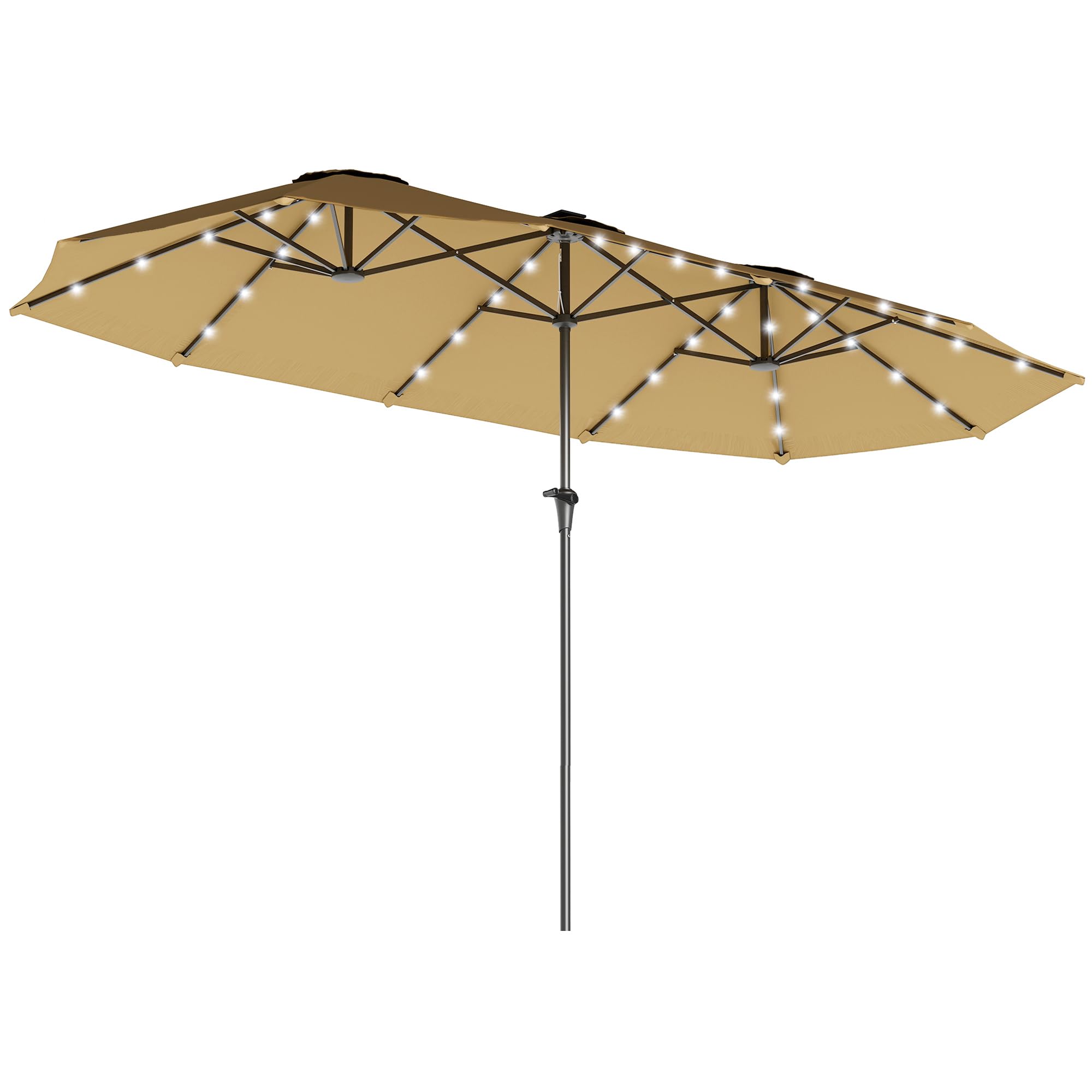 Outsunny 13ft Large Patio Umbrella with Solar Lights, Rectangular Double-Sided Outdoor Market Umbrella with Crank Handle and 48 
