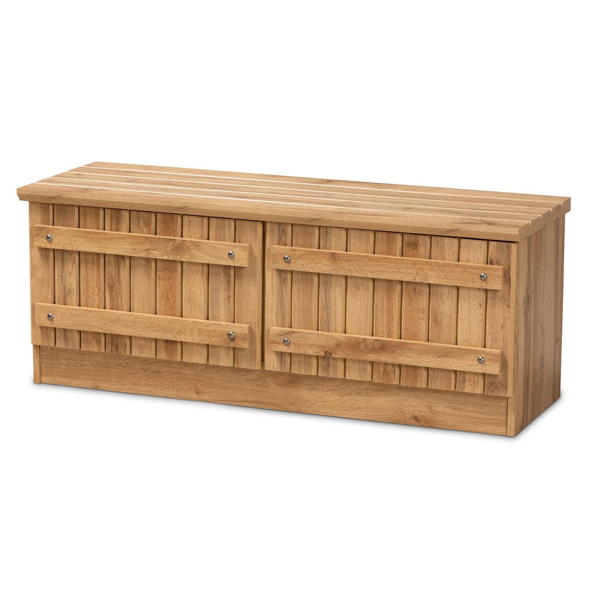 Baxton Studio Oswald Natural Oak Brown Finished Wood 2-Door Storage Bench