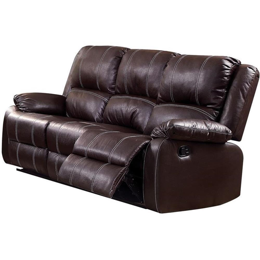 Acme Zuriel Faux Leather Motion Reclining Sofa In Brown
