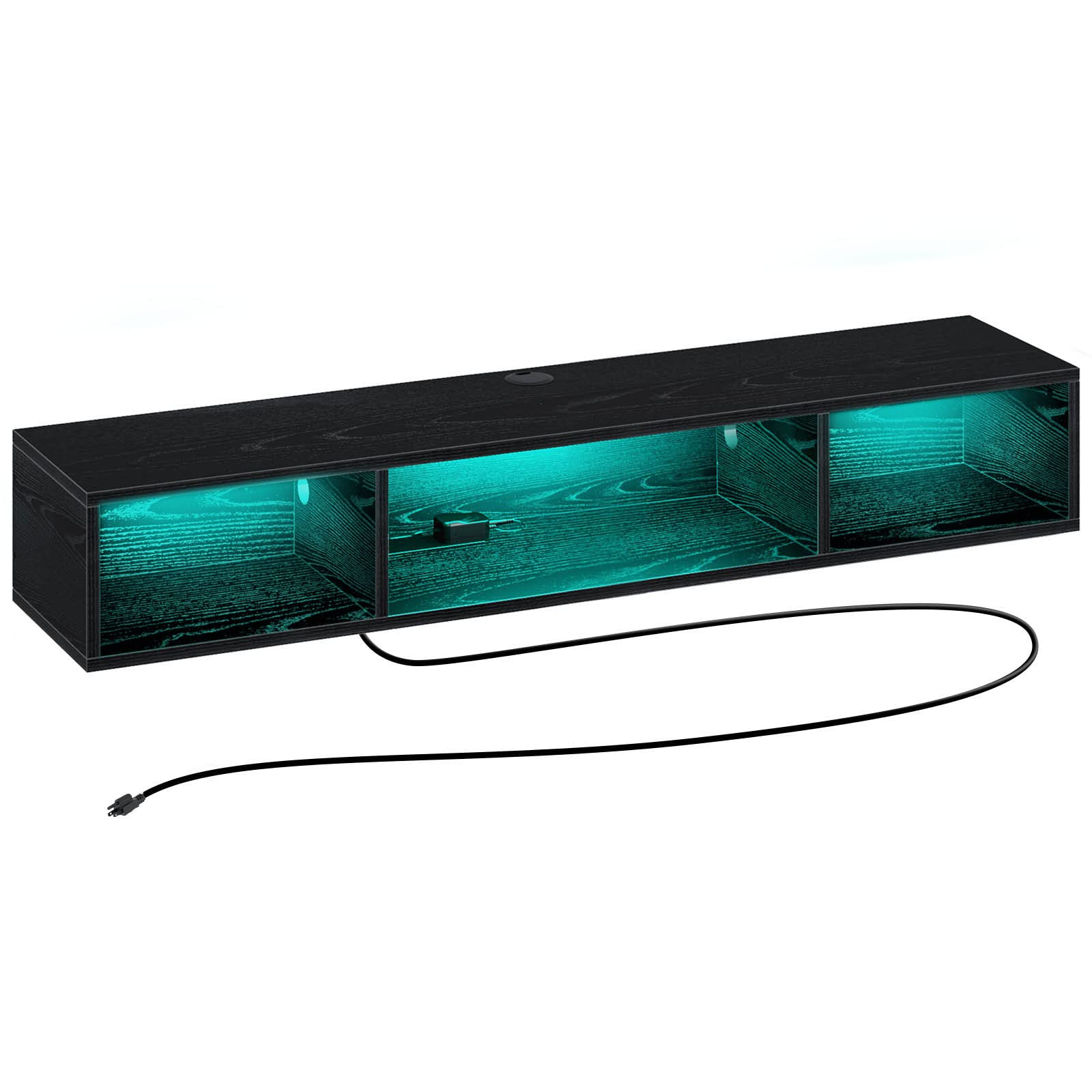 Rolanstar Tv Stand With Power Outlet, Floating Tv Stand With Rgb Lights, 47.2' Wall Mounted Tv Shelf, Black Media Console With Storage Shelf, Entertainment Shelf Under Tv For Living Room, Bedroom