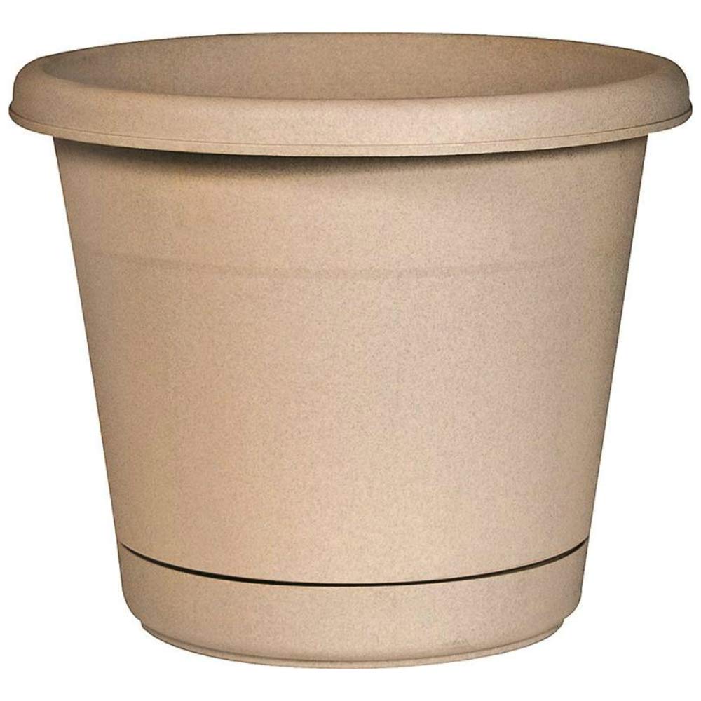 Southern Patio Rn1207Ta Rolled Rim Planter W/ Attached Saucer, 12 Inch, Oxford Tan