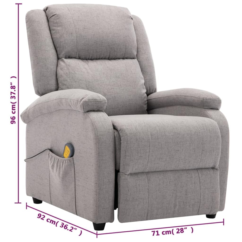 vidaXL Light Gray Fabric Massage Chair with Reclining Function and 6-Point Vibration Massage System - Ideal Seat for Living Room, Lounge and Bedroom