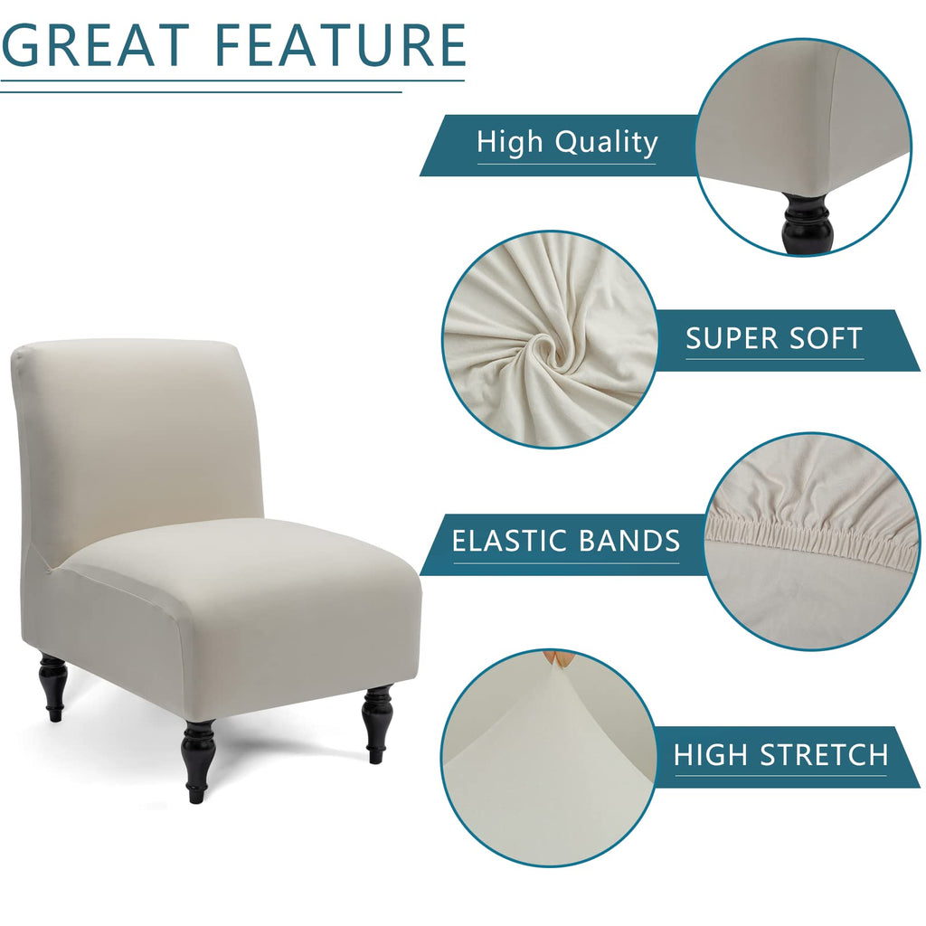 Liykimt Armless Accent Chair Cover Slipcover,Slipper Chair Stretch Spandex Removable For Armless Chair Furniture Protector For Living Dining Room Hotel (Beige, 2)
