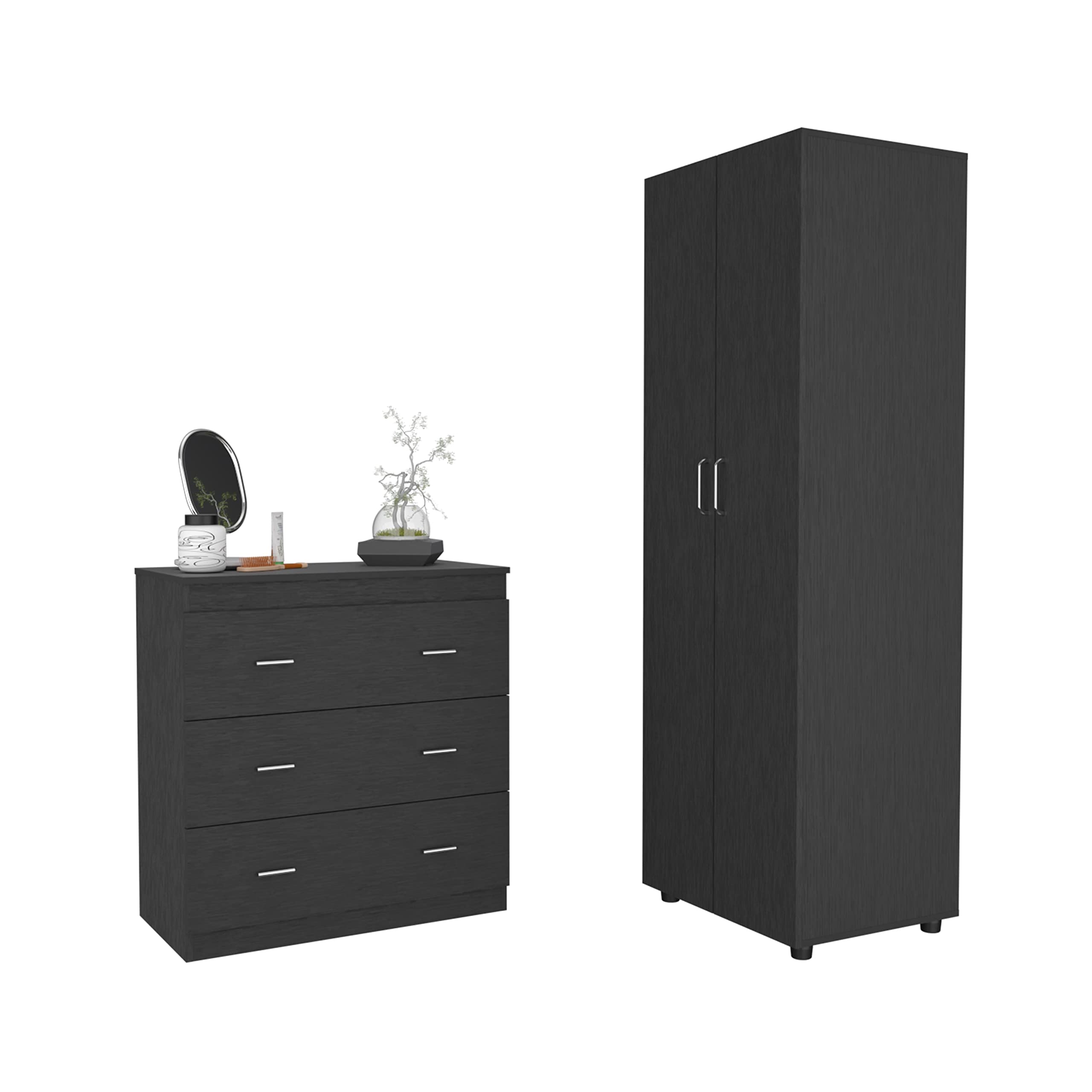 Georgia 2 Piece Bedroom Set, Armoire + Dresser, Black