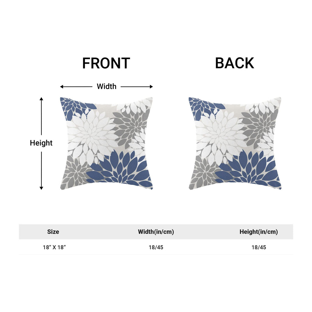 Cxmeifly Navy Blue White Grey Pillow Covers 18X18 Inch Set Of 2 Dahlia Floral Decor Throw Pillows Summer Modern Geometry Flower