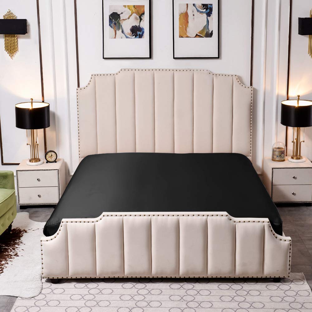 Thxsilk Silk Fitted Sheet 25 Momme, 16 Inch Deep Pocket Bottom Sheet, Top Grade Mulberry Silk, Luxurious And Comfortable (Black,