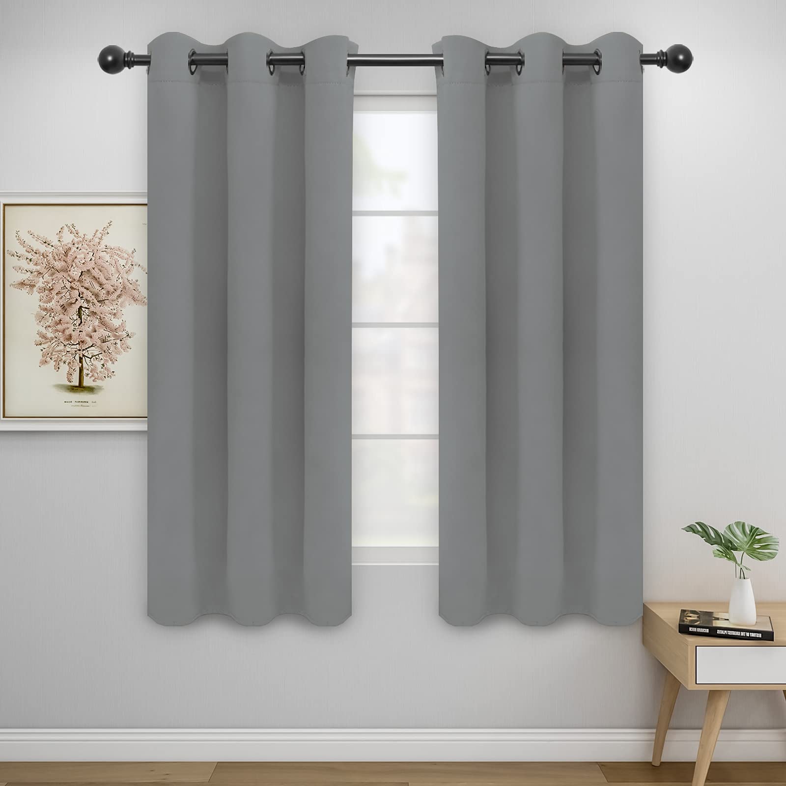 Easy-Going Blackout Curtains For Bedroom, Solid Thermal Insulated Grommet And Noise Reduction Window Drapes, Room Darkening Curtains For Living Room, 2 Panels(42X72 In, Light Gray)