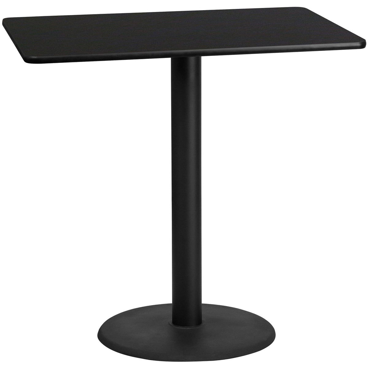 Flash Furniture 30'' x 48'' Rectangular Black Laminate Table Top with 24'' Round Bar Height Table Base