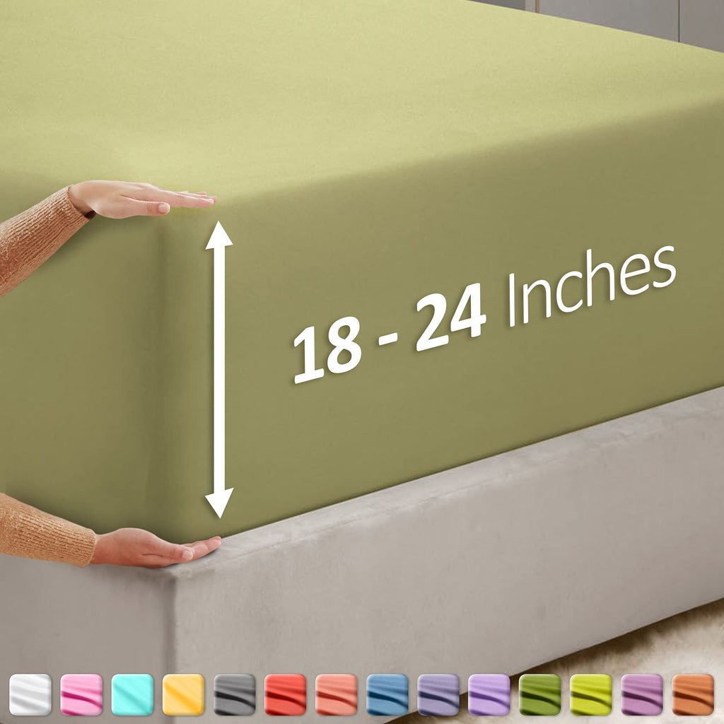 Nestl Olive Green Twin Xl Fitted Sheet Only, Extra Deep Pocket Fitted Bed Sheet, 1800 Microfiber Xl Twin Fitted Sheet, Ultra Soft Fitted Sheet Twin Xl Fits Up To 24 Inch Mattress