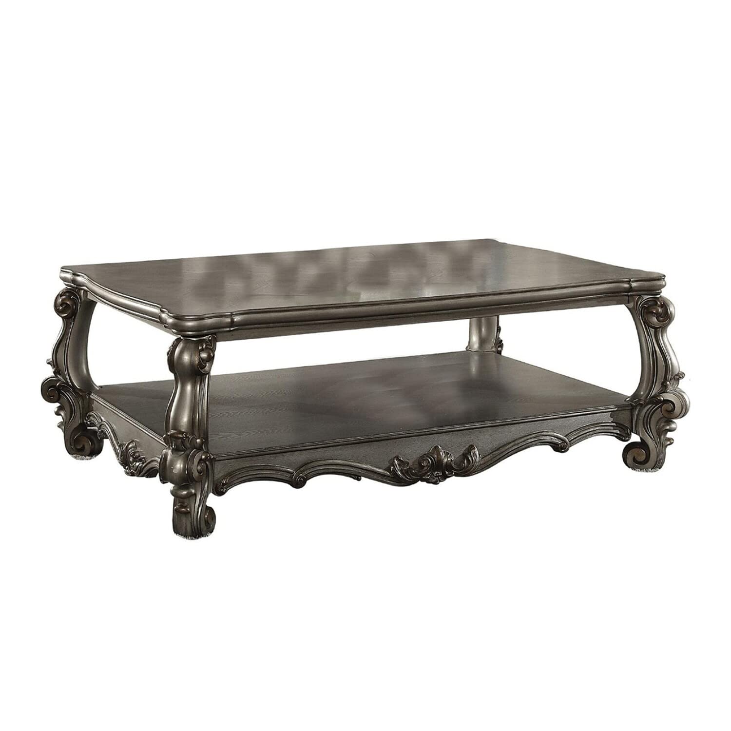 Benjara Benzara Wooden Coffee Table With Vintage Style Oversized Legs, Silver,