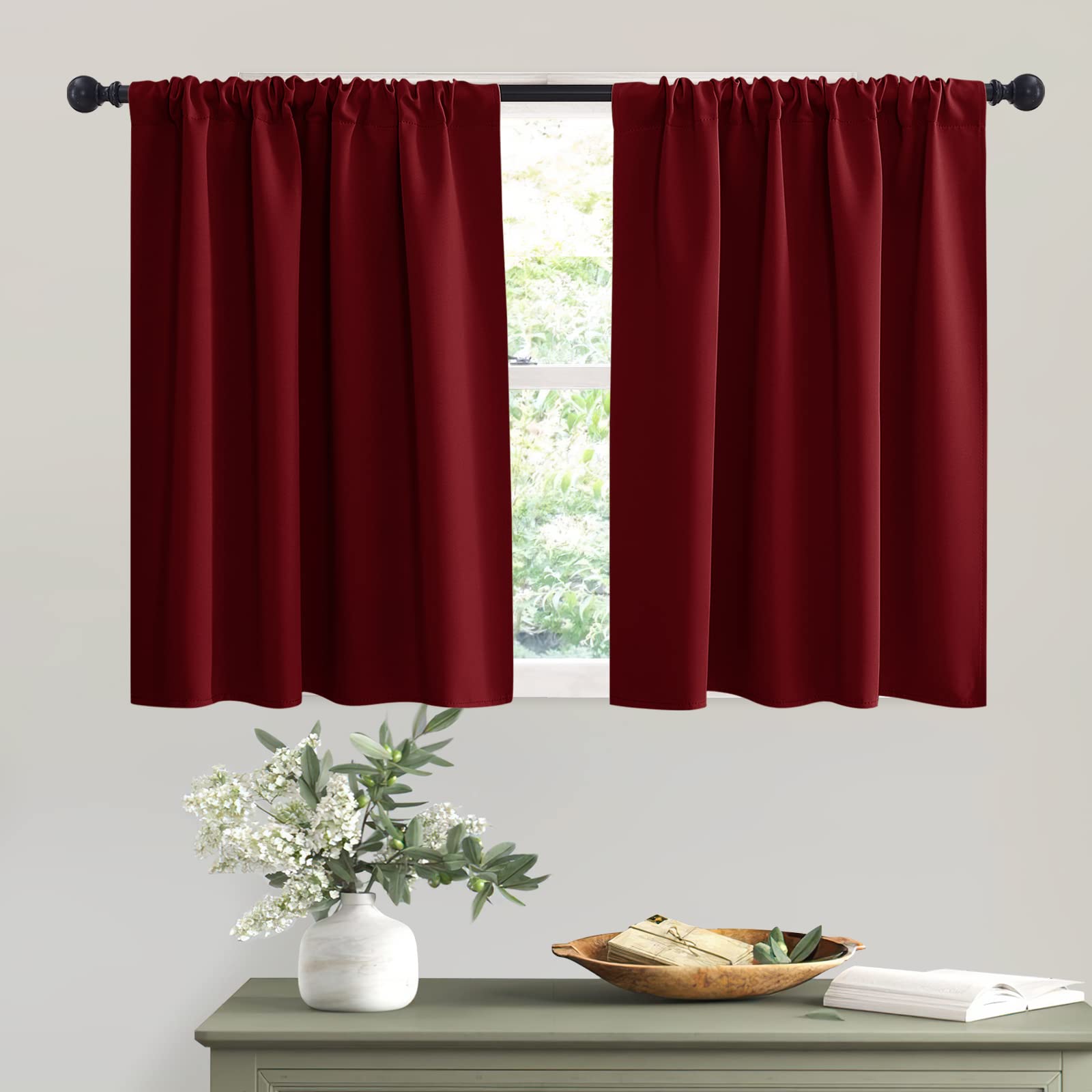 RYB HOME Blackout Curtains for Half Window Kitchen Curtains, Thermal Insulated Curtain Panels for Bedroom/Living Room, 42 x 36 i