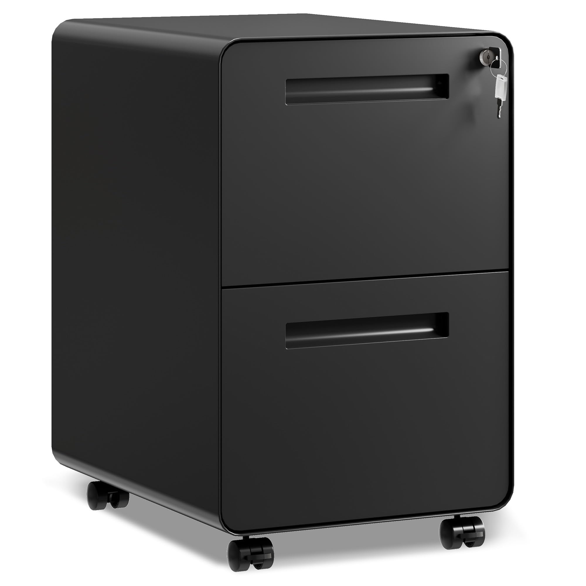 DEVAISE 2-Drawer Rounded Corner Metal File Cabinet with Lock, Mobile Filing Cabinet Under Desk for Home Office, Fully Assembled 