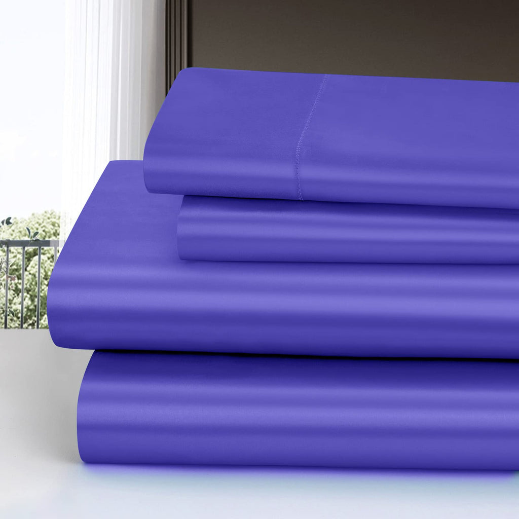 Homiest 4Pcs Satin Sheets Set Luxury Silky Satin Bedding Set With Deep Pocket, 1 Fitted Sheet + 1 Flat Sheet + 2 Pillowcases (King Size, Periwinkle Blue)